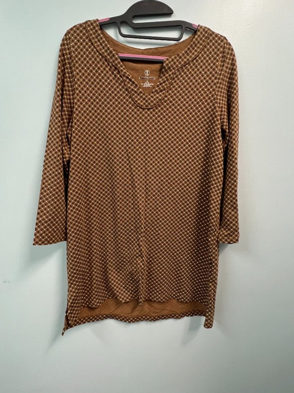 Lands' End Brown Geo Pattern 3/4 Sleeve Knit Top Shirt Women's Size Medium